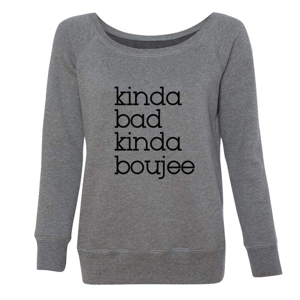 Boujee Crewneck Hoodie fleece gangster rap Gray hip hop One Messy Bun