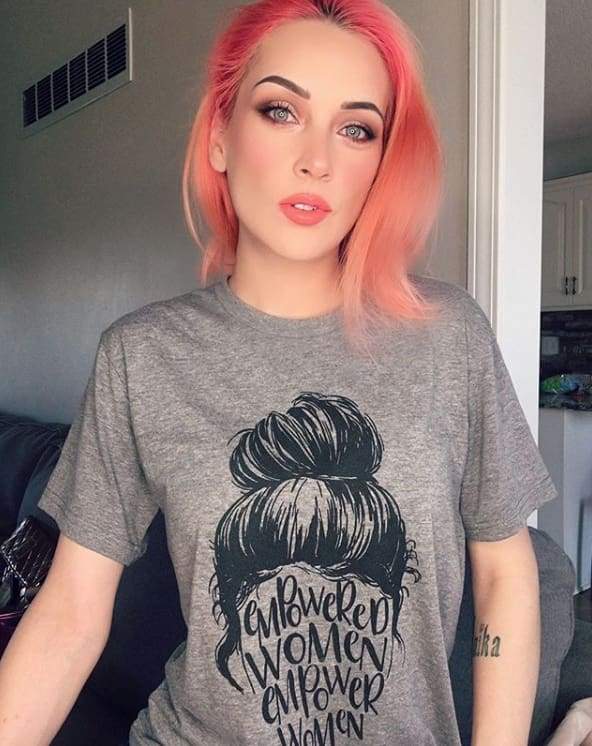 Empowered Women T-Shirt Blue bun Gray hair messy One Messy Bun