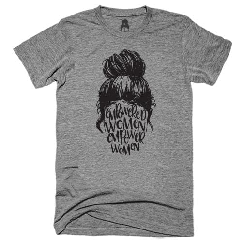 Empowered Women T-Shirt Blue bun Gray hair messy One Messy Bun