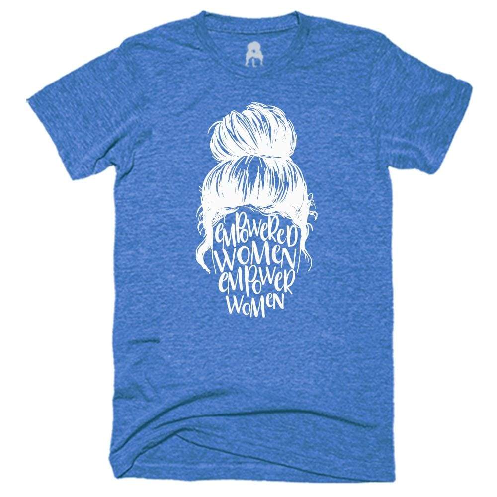 Empowered Women T-Shirt Blue bun Gray hair messy One Messy Bun