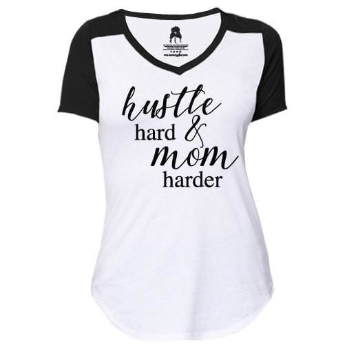 Hustle V-Neck 3/4 sleeve baseball Black hustle One Messy Bun