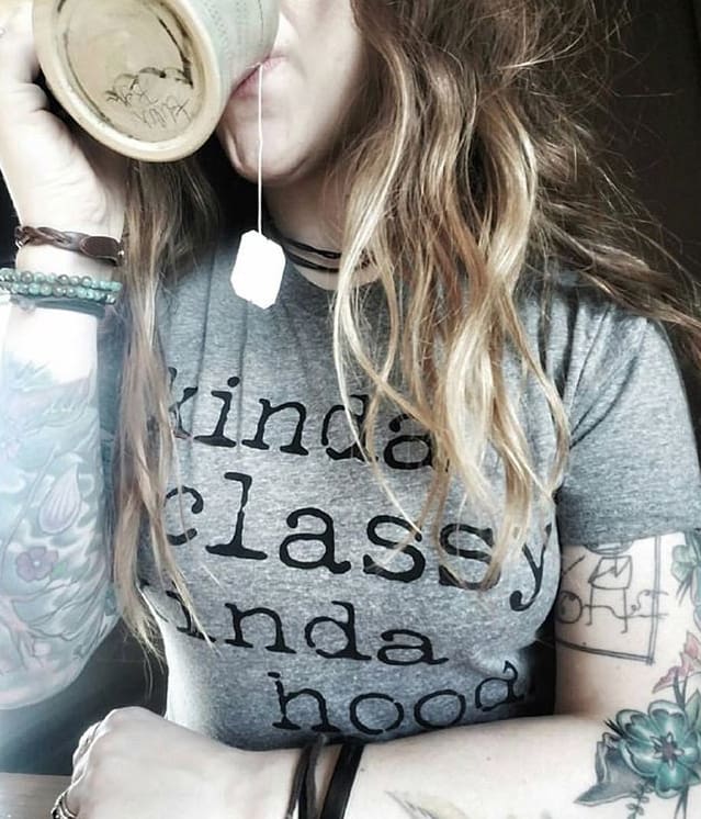 Kinda Hood T-Shirt Black classy Gray kinda One Messy Bun
