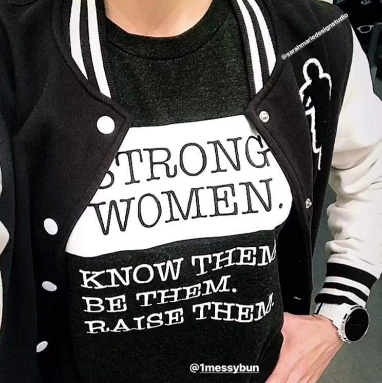 Strong Women T-Shirt Black Gray mom motherhood strong One Messy Bun
