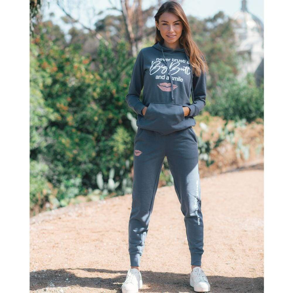 Trust Issues Hoodie Big Butt and a Smile Blue fleece life long sleeve One Messy Bun