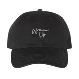 Woman Up Dad Hat Black dad cap hat girl gang power swapexecution