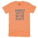 Baddest Witch T-Shirt block, bones, fall, halloween, holiday One Messy Bun