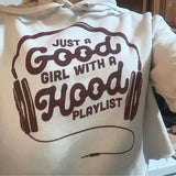 Hood Playlist Crop Hoodie Black, crop, fleece, Good Girl, One Messy Bun