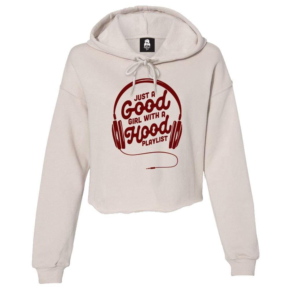 Hood Playlist Crop Hoodie crop fleece long sleeve longsleeve mean One Messy Bun