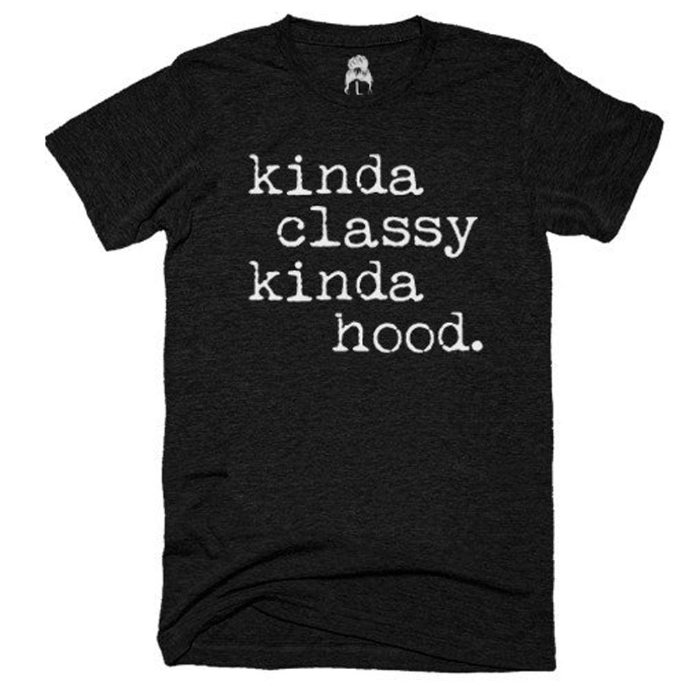 Kinda Hood T-Shirt Black classy Gray kinda One Messy Bun