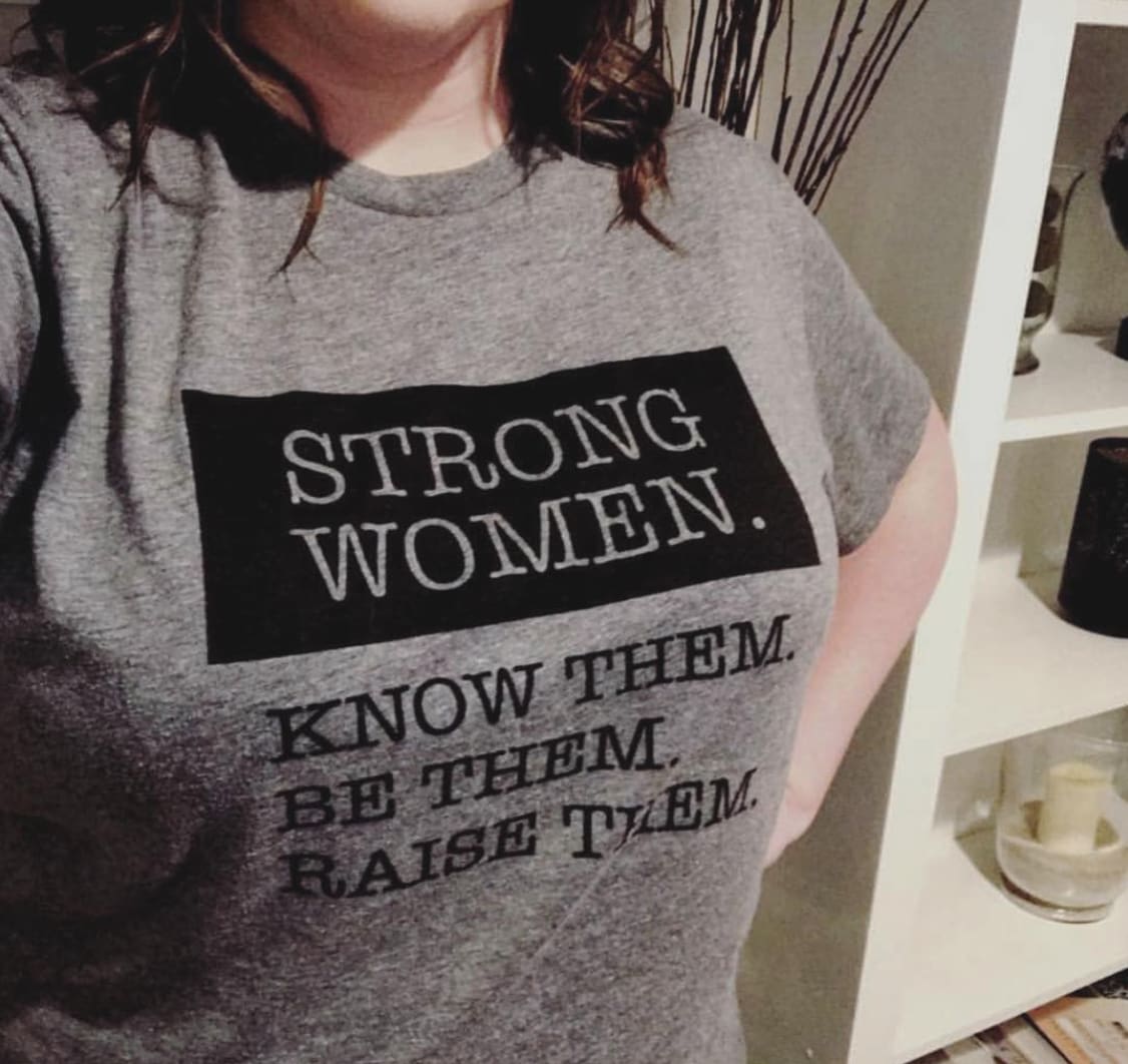 Strong Women T-Shirt active, empowerment, mom, motherhood, strong One Messy Bun