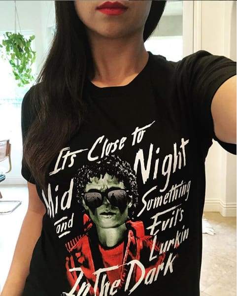 Thriller T-Shirt 80s Black Halloween lurkin Michael Jackson One Messy Bun