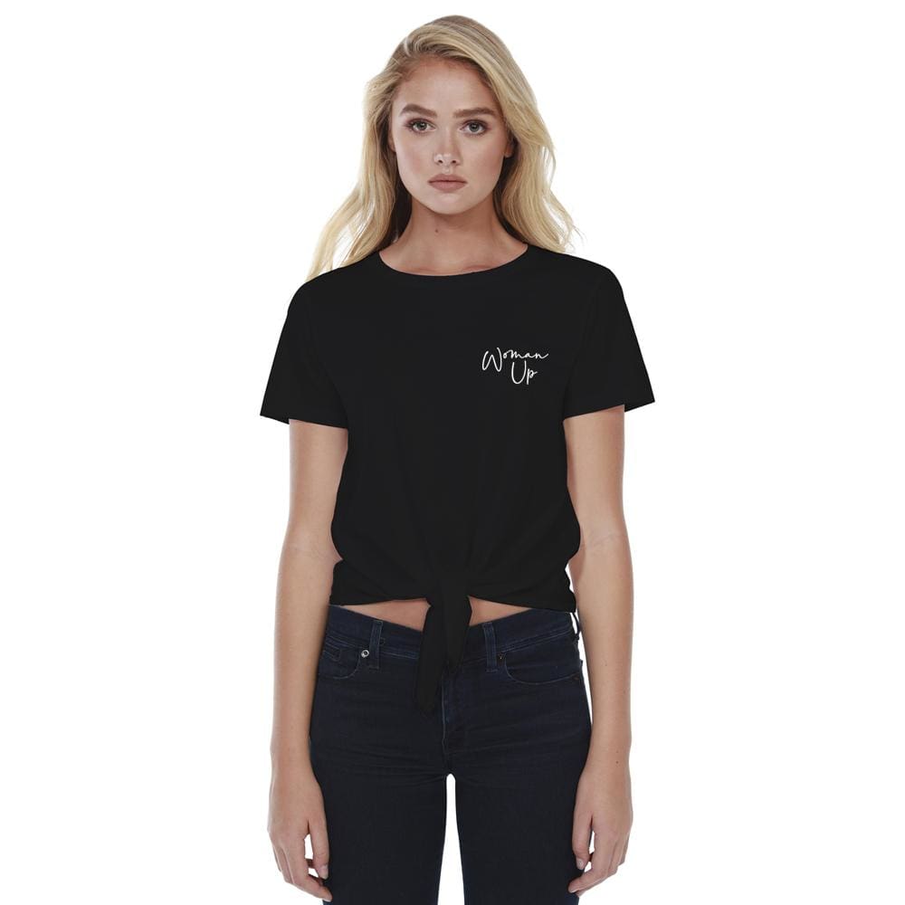 Woman Up Womens Crop Tee Black front tie knot women power classotomotiv